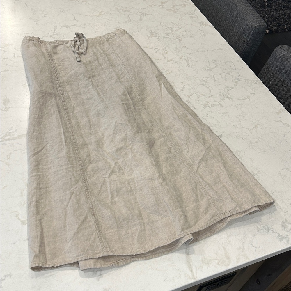 Vintage J. Jill Size M 100% Linen Skirt Beige Pull On Midi Lagenlook Boho - Picture 9 of 9